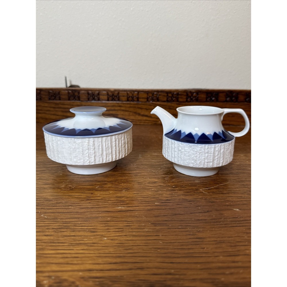 Rosenthal Thomas Germany Arcta Creamer & Covered Sugar Blue Band MCM